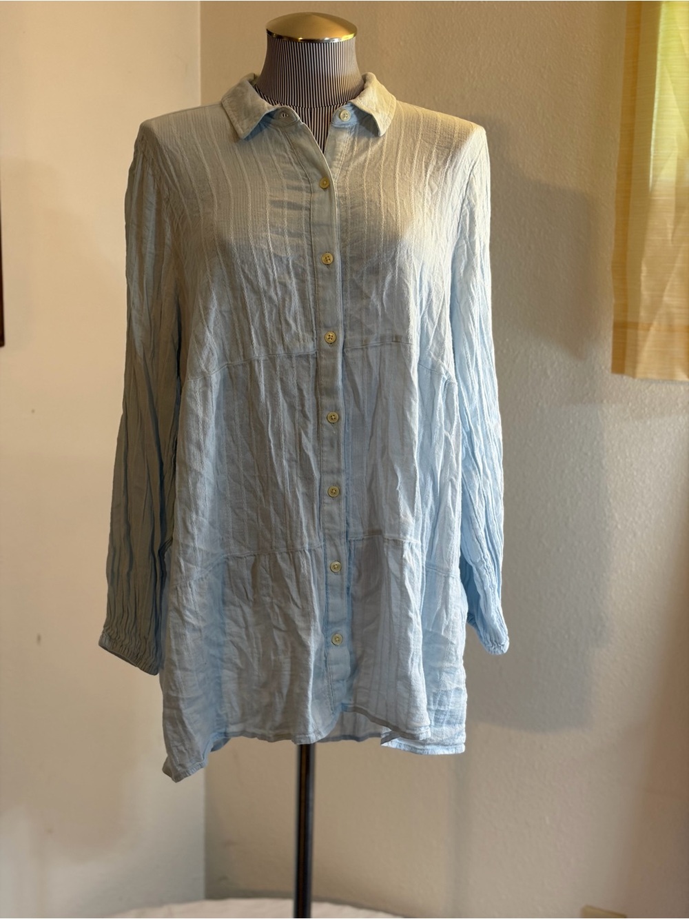 Style & Co. Pale Blue Textured Button-Up Tunic
